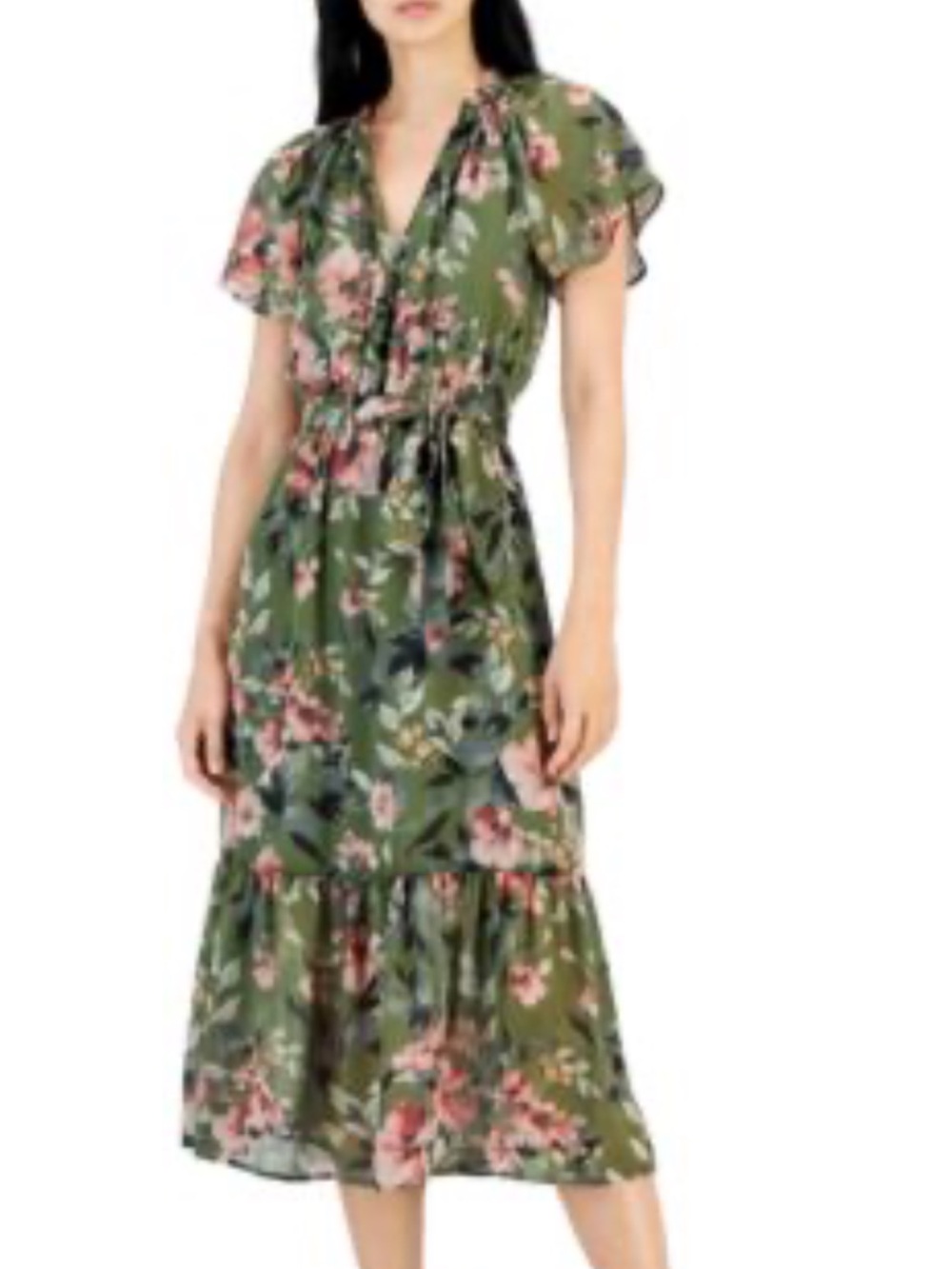 INC International Concepts Green Ruffled Tiered dress